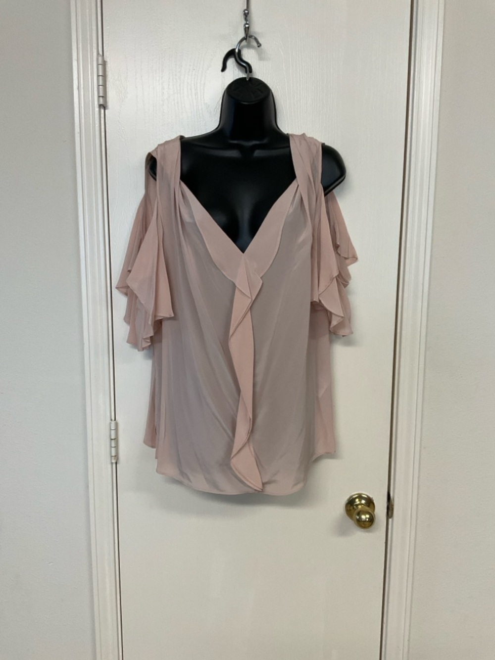 Mika Mindel Ruffle Cold-Shoulder V-Neck Blouse